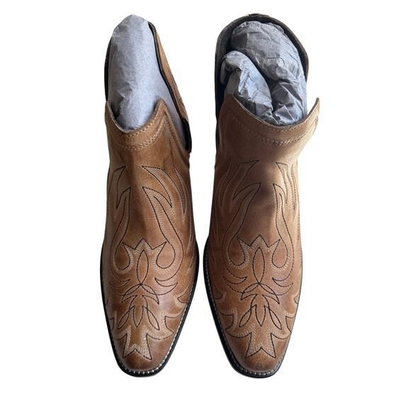 Roper Rowdy Booties Womens 8 Tan Leather Snip Toe Black Embroidery Ankle Cut Out - Picture 4 of 11